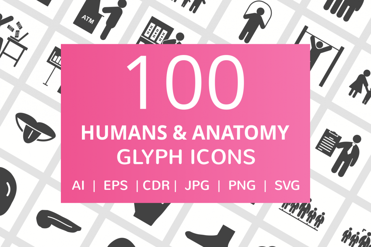 100 Humans & Anatomy Glyph Icons example image 1
