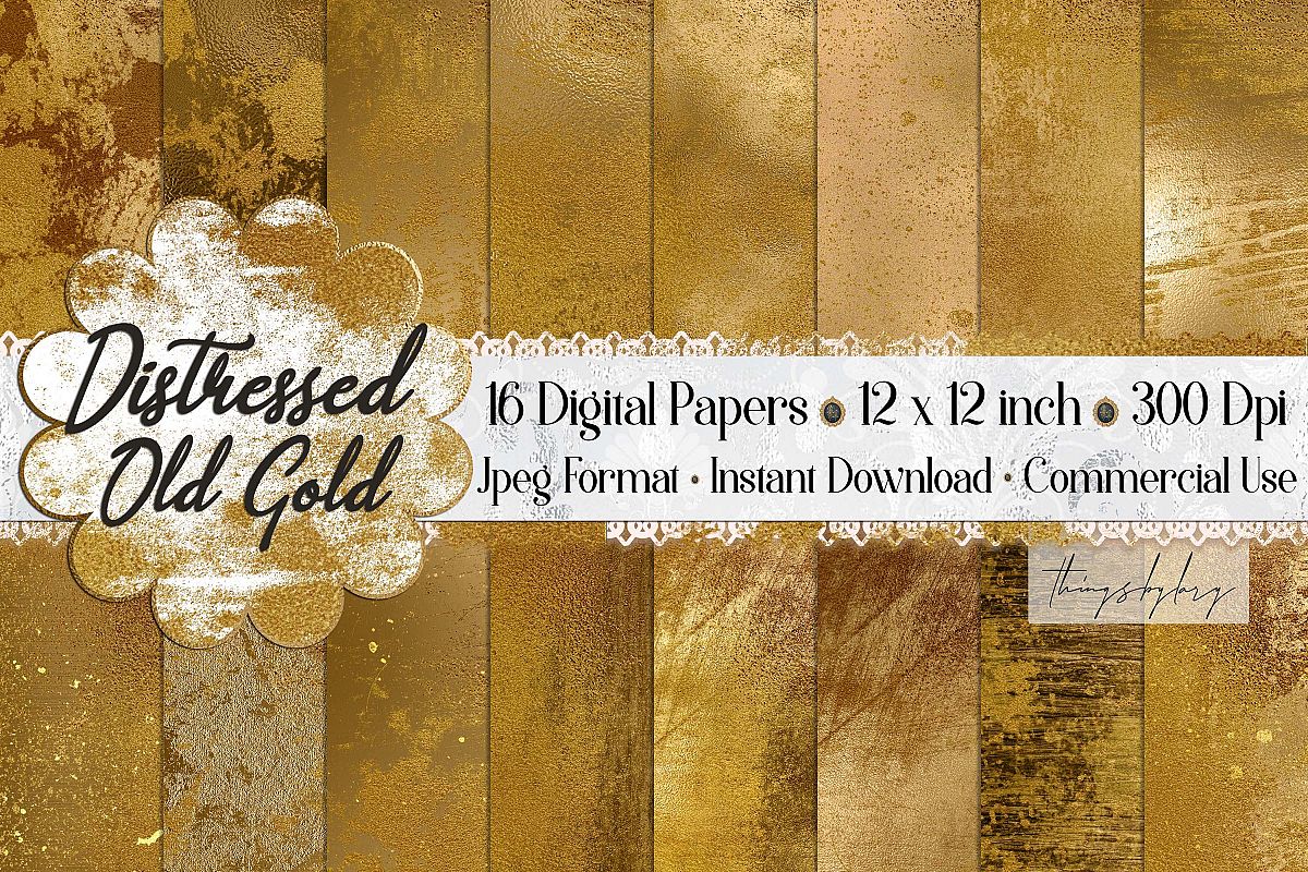 16 Distressed Grunge Old Gold Artistic Painted Digital Paper example image 1