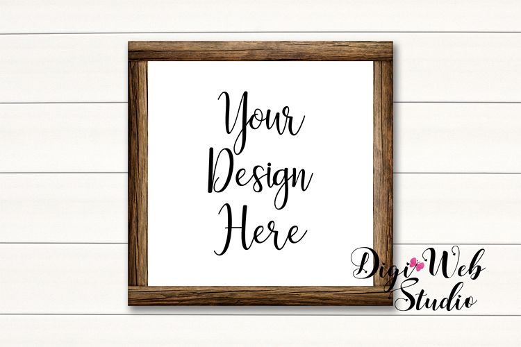 Wood Sign Mockup - Wood Frame on White Shiplap example image 1