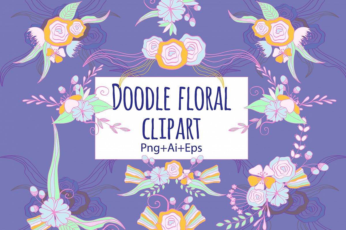 Doodle Floral Clipart example image 1