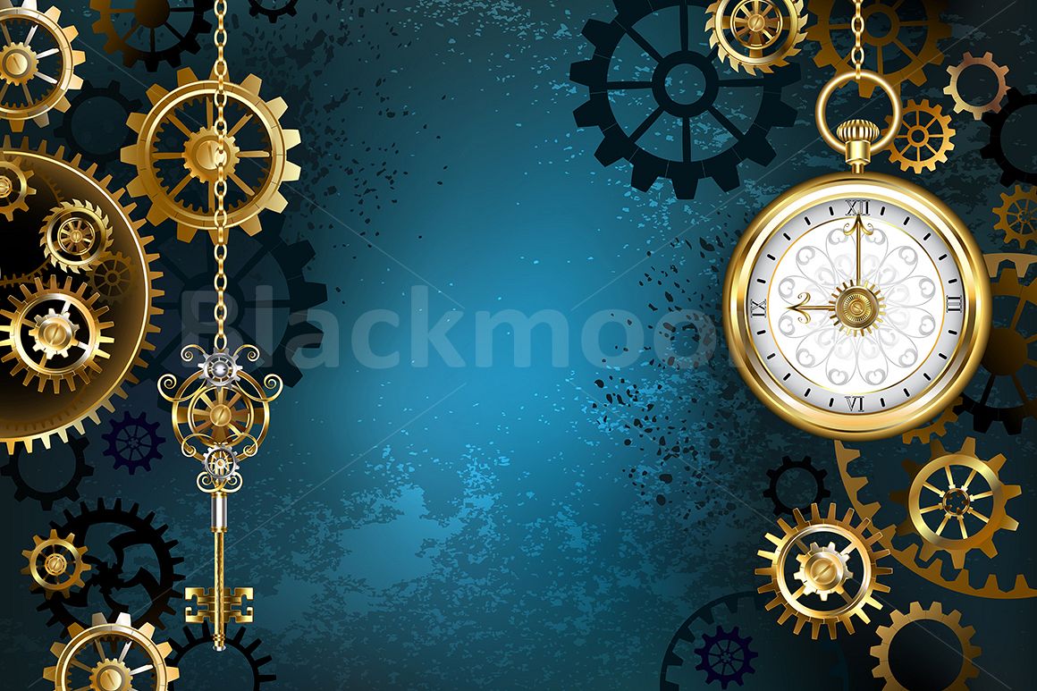 Turquoise Background with Gears ( Steampunk ) example image 1