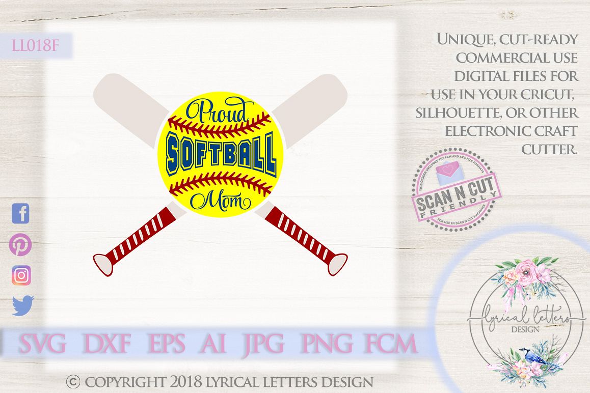 Proud Softball Mom with Softball and Bats SVG DXF LL018F example image 1