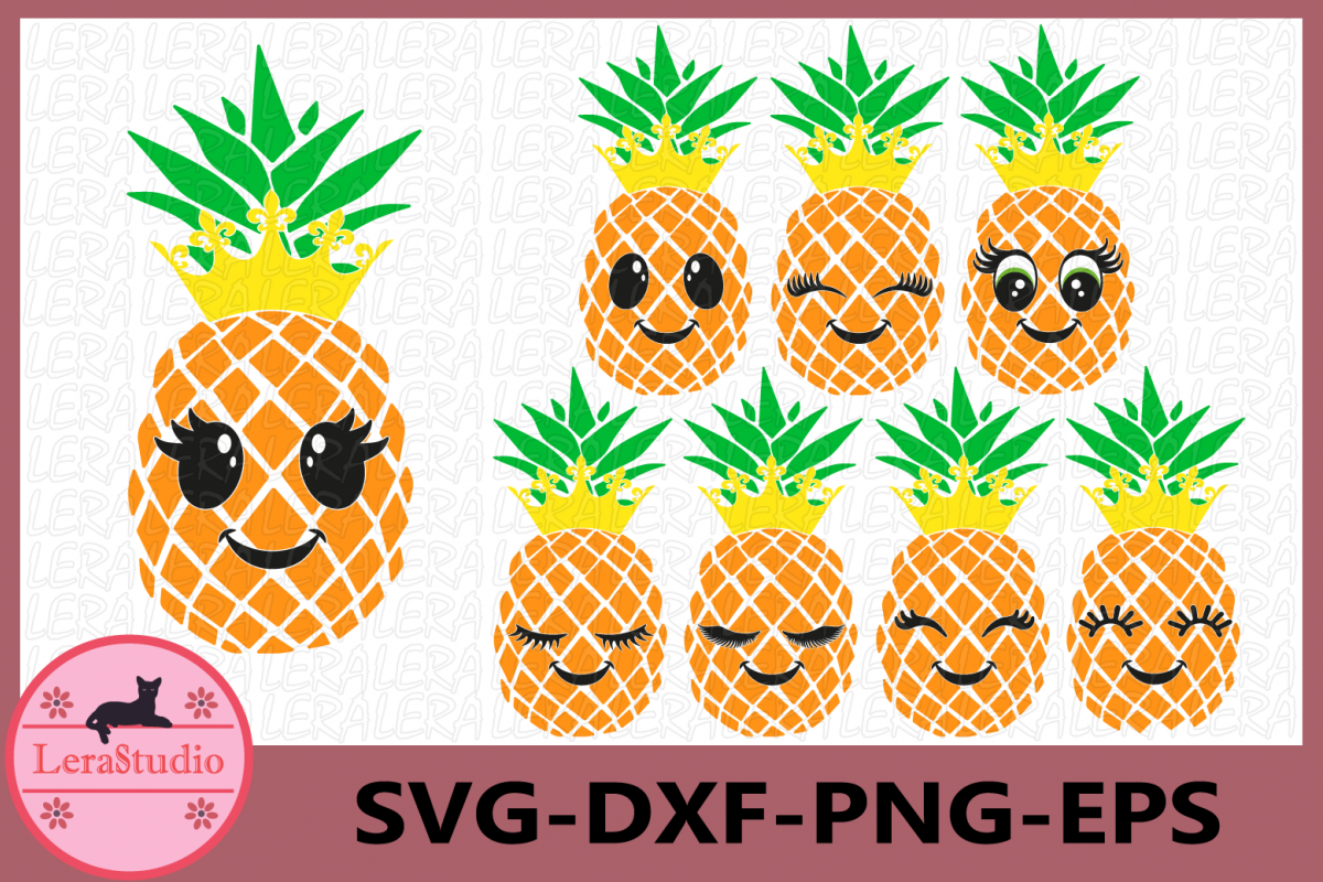 Pineapple face Svg, Pineapples SVG, Eyelashes SVG, Crown Svg example image 1