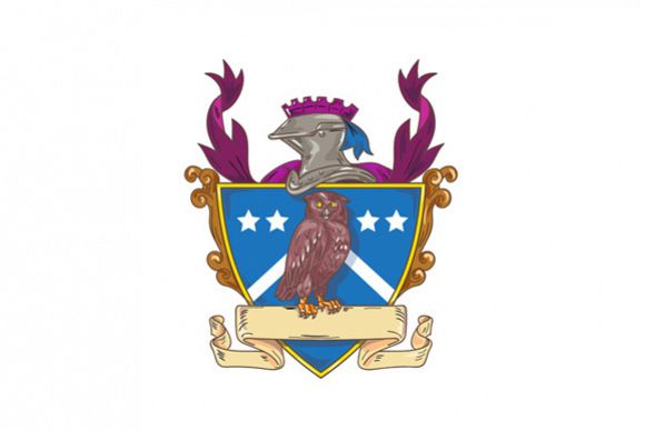 Owl Perching Knight Helmet Crest Drawing example image 1