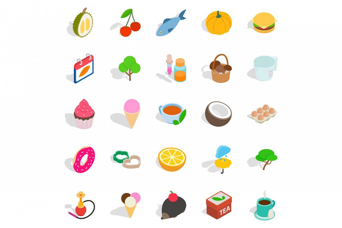Fish day icons set, isometric style example image 1