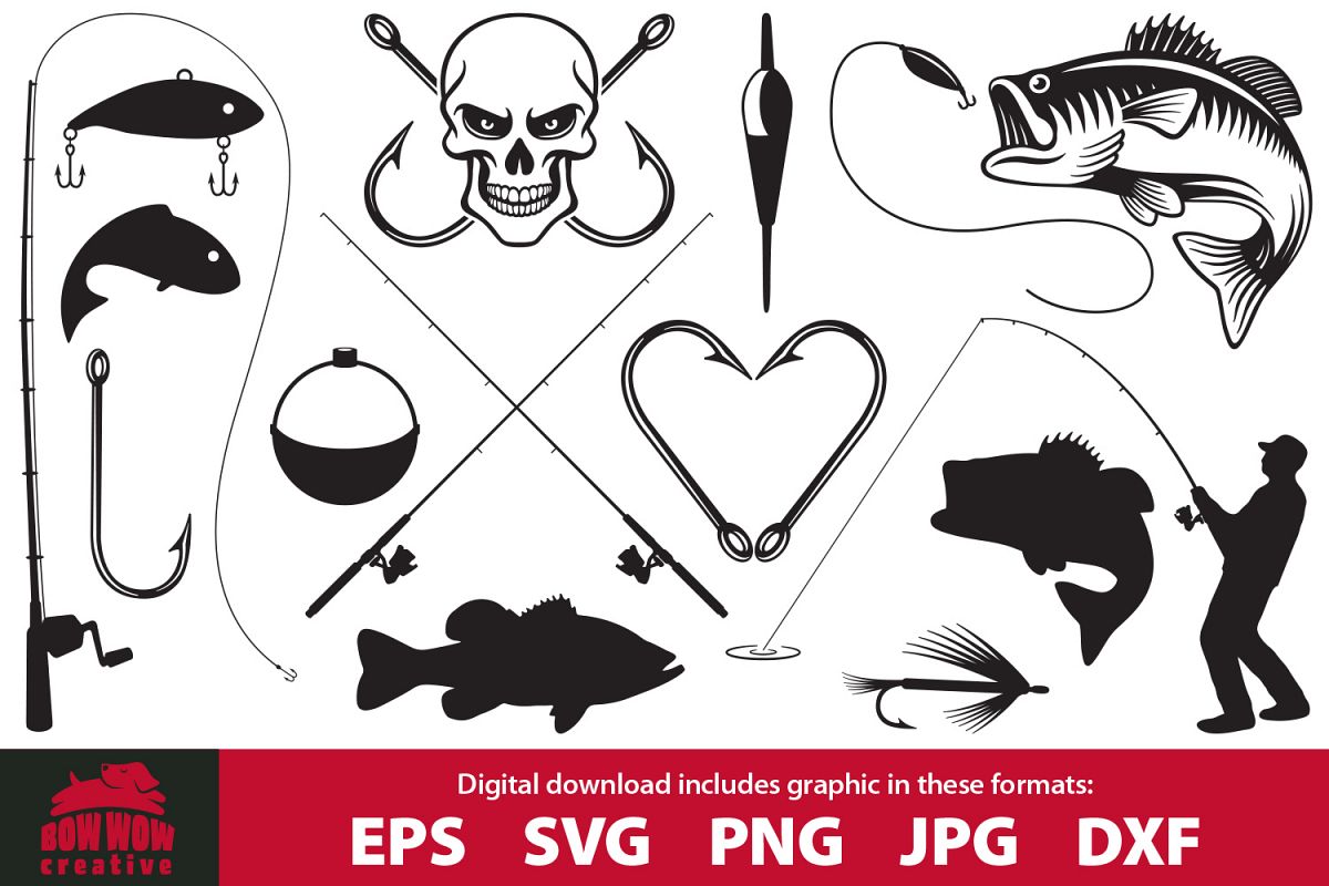 Fishing Bundle SVG, EPS, JPG, PNG, DXF clip art cutting file