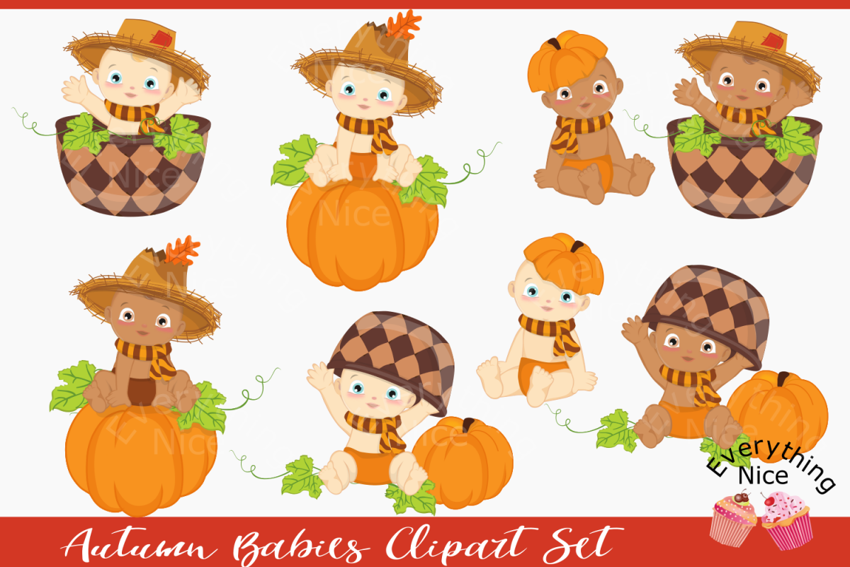 Autumn Babies Clipart Set example image 1