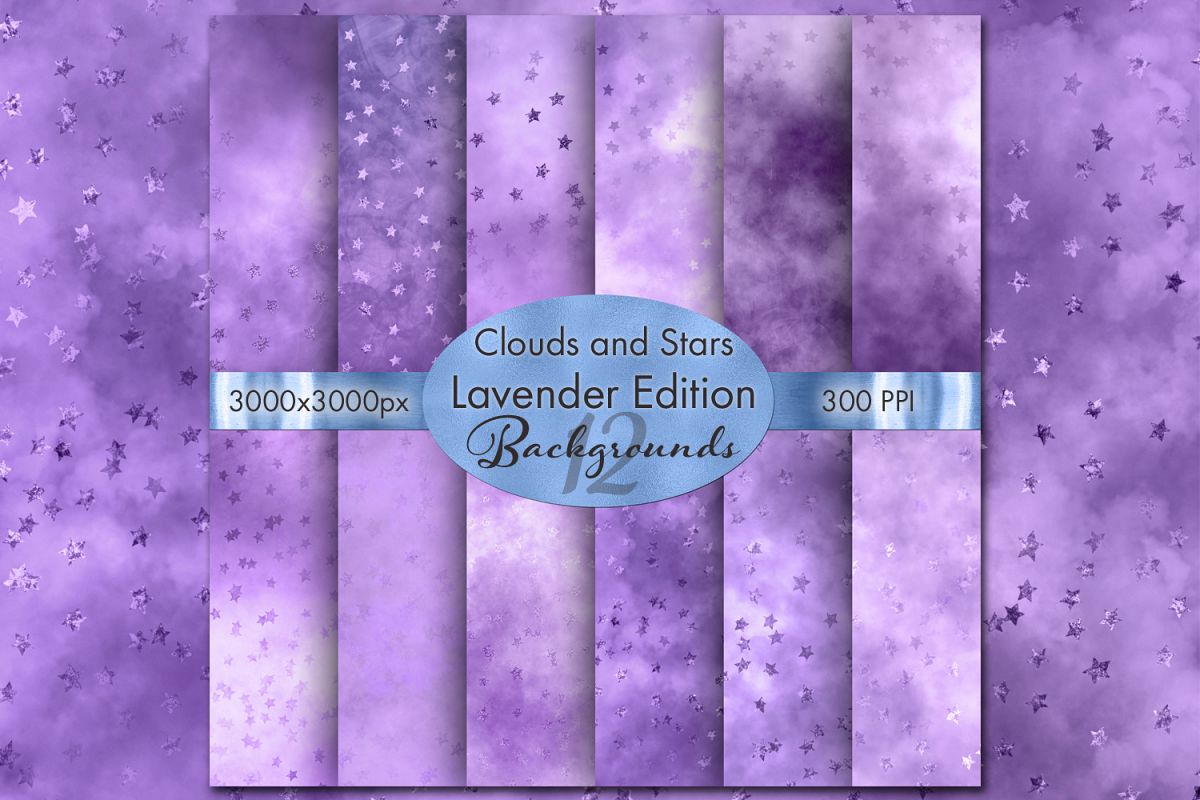 Clouds and Stars Lavender Edition Backgrounds - 12 Images example image 1