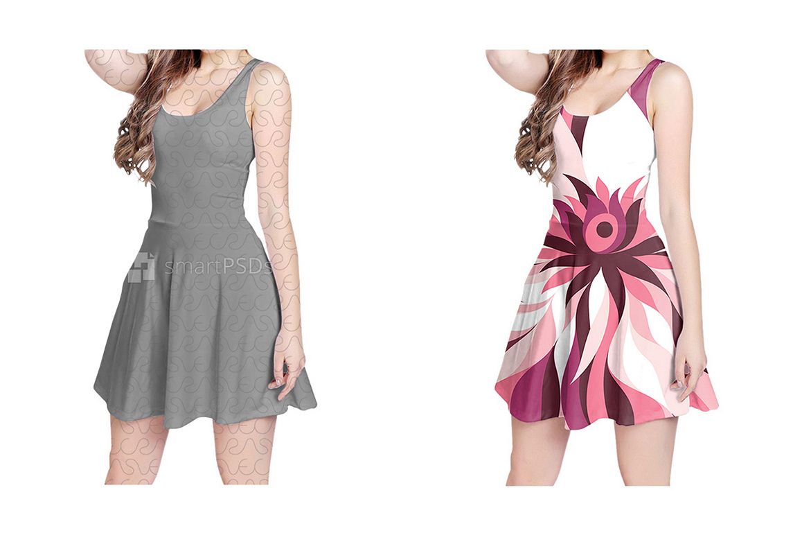 Feminine Sleeveless Dress Design Mockup of Sublimation Cloth Printing - 4 Views example image 1