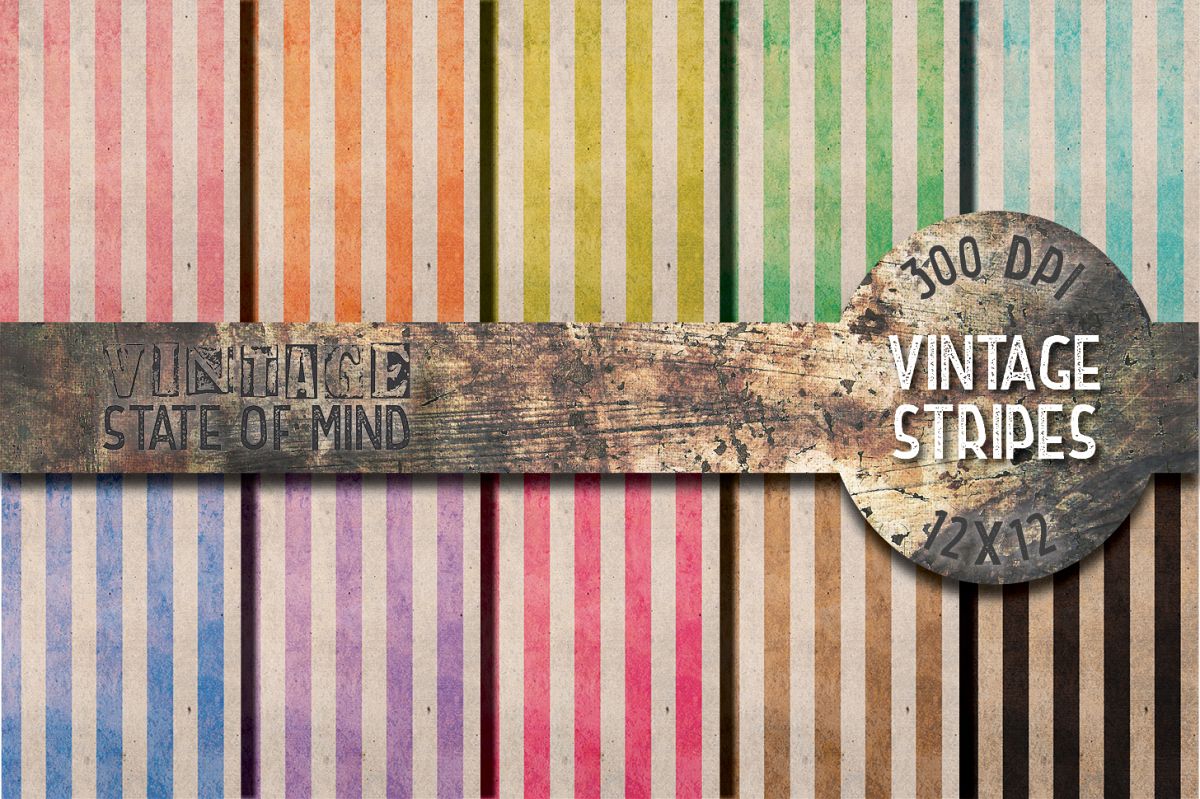 Vintage Stripes Digital Papers example image 1