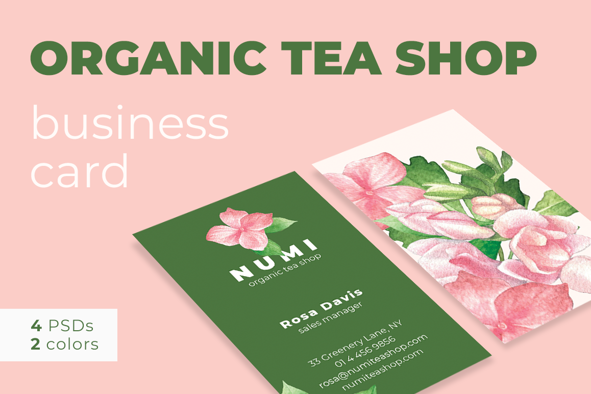 Organic Tea Shop Business Card example image 1