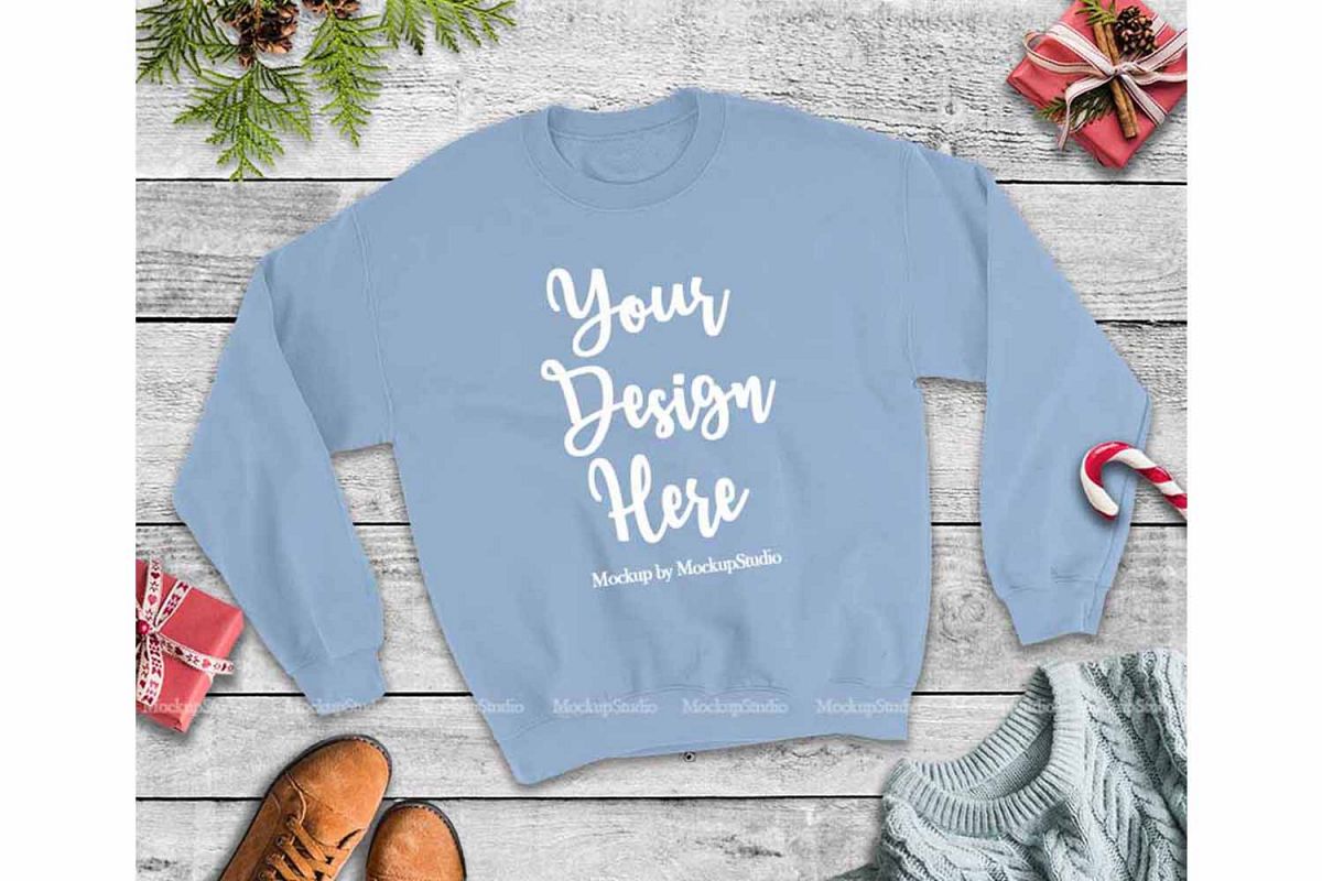 Christmas Winter Party Light Blue Unisex Sweatshirt Mock Up example image 1