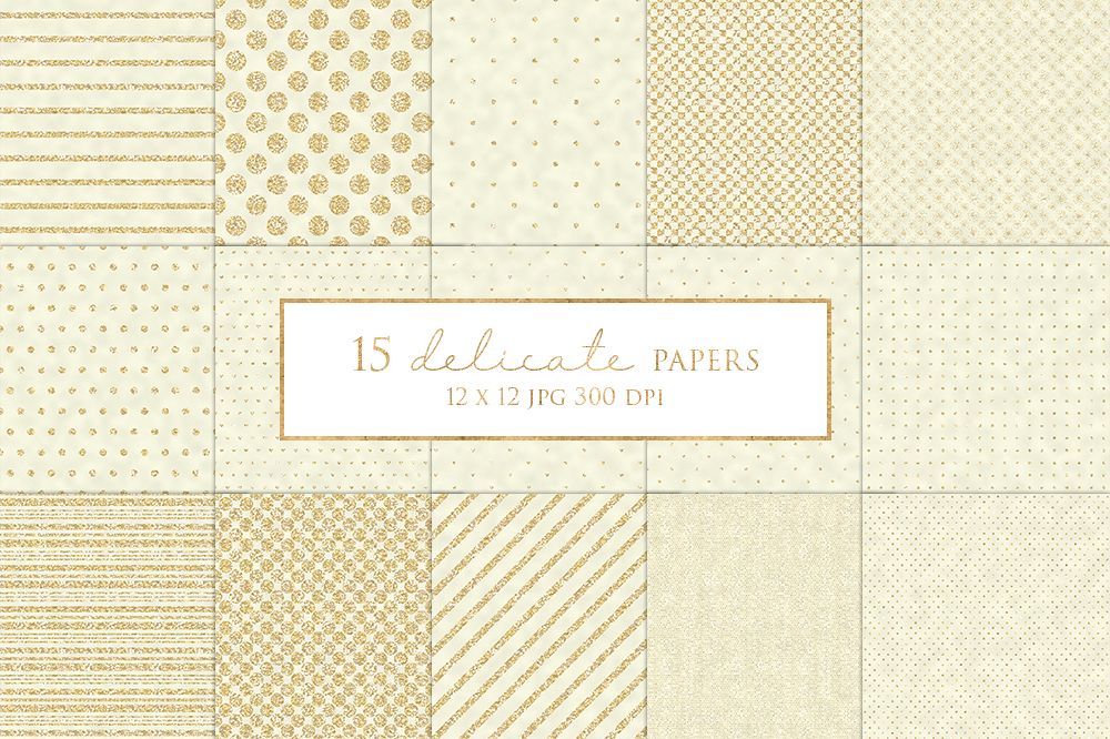 15 Gold Glitter Stripe and Dot Digital Paper Pack example image 1