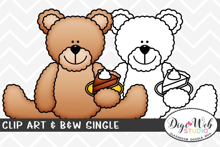Clip Art & B&W Single - Thanksgiving Bear w/ Pumpkin Pie example image 1