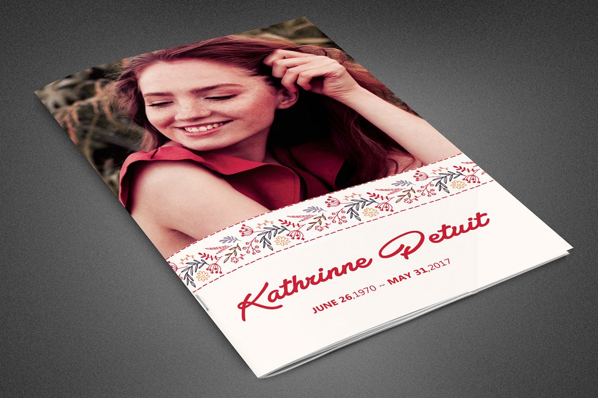 Cherry Red Funeral Program Template example image 1