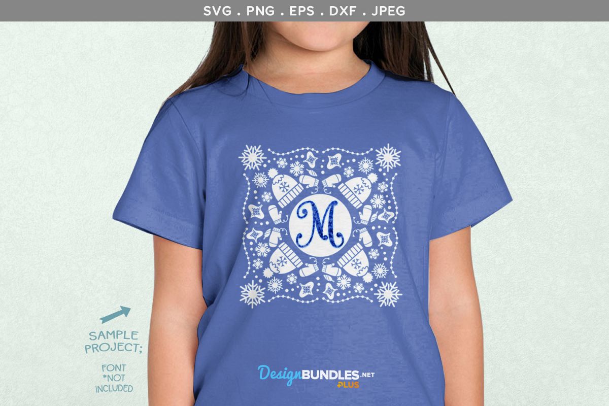 Snowflakes Monogram Frame- svg, printable example image 1