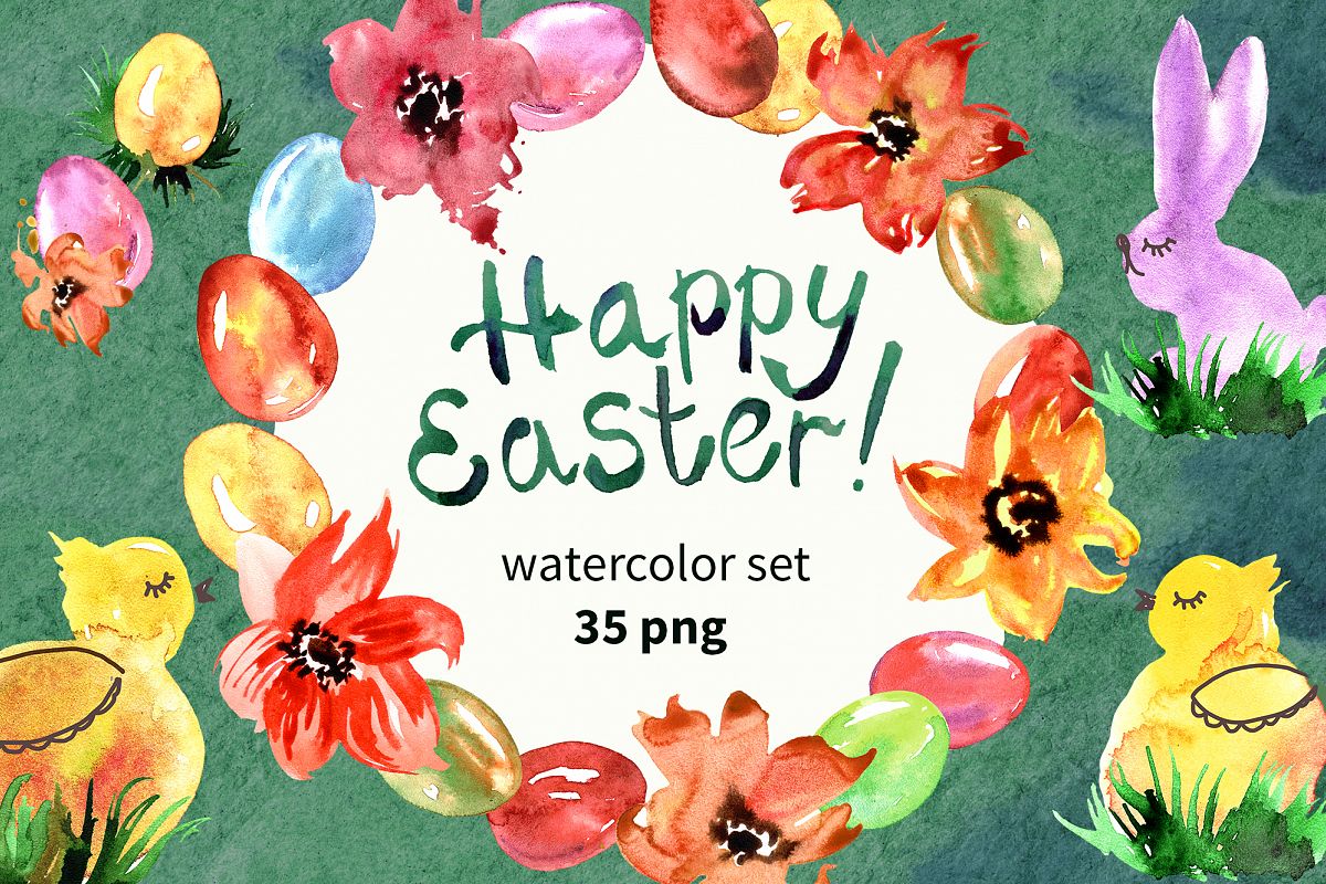 Watercolor Happy Easter example image 1