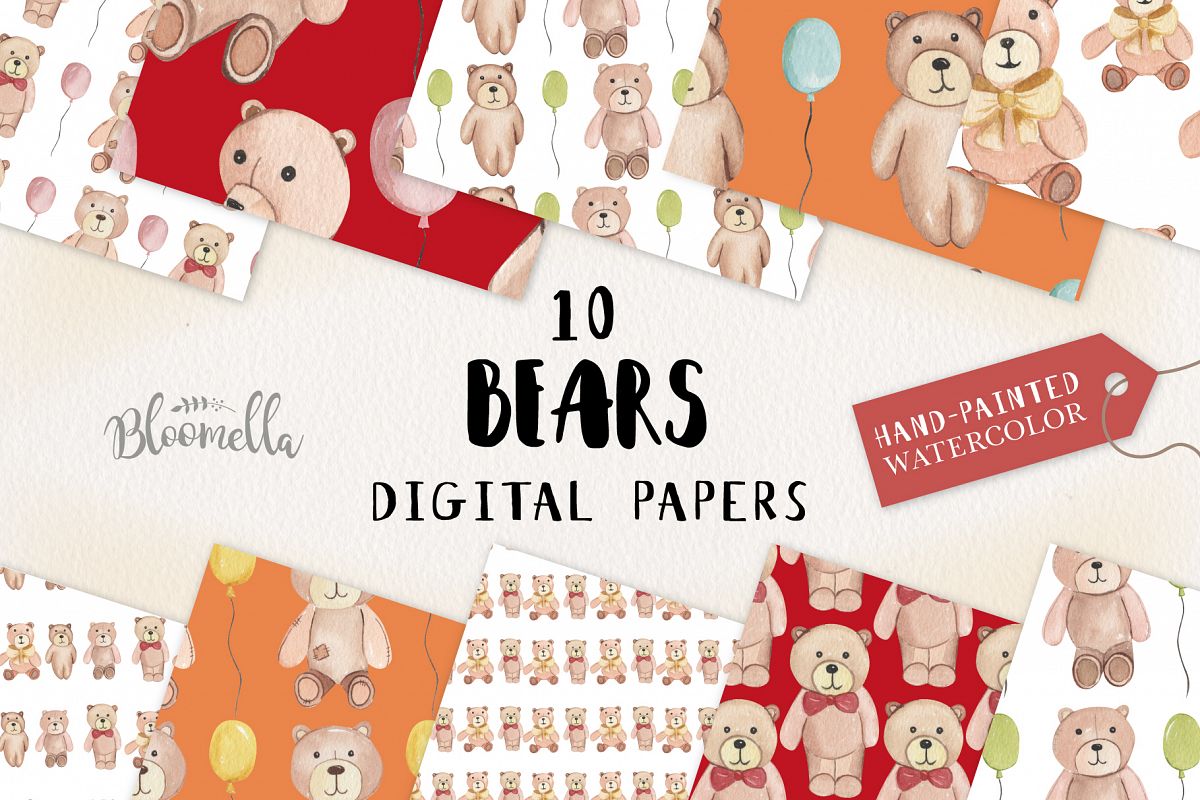 Bears Seamless Patterns Digital Papers Teddy Bears Bows Cute example image 1