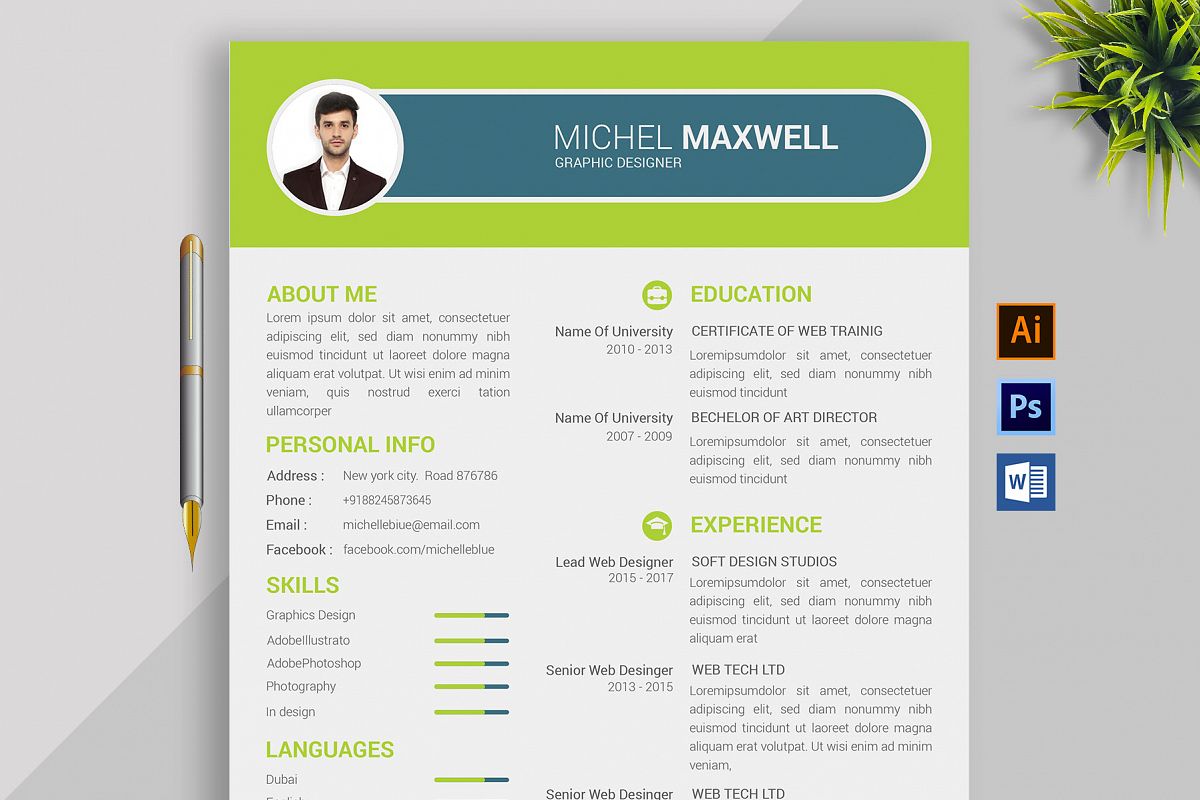 Professional Cv Resume Bonus business card Word/PSD,AI example image 1