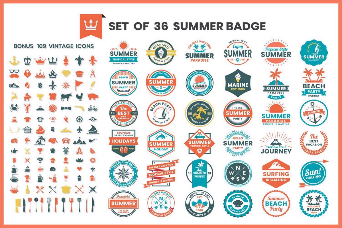 Vintage Badge & Objects Vector Set example image 1