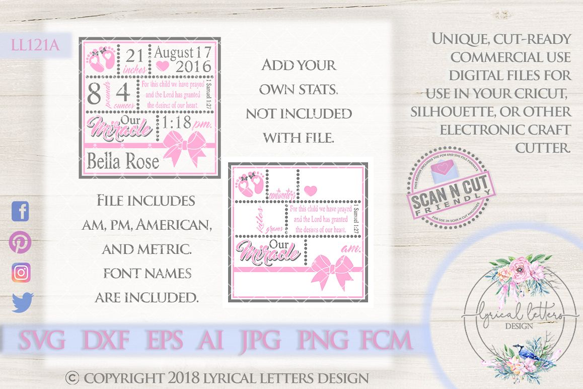 Our Miracle Baby Girl 1 Samuel 1:27 Birth Stats SVG Cutting File LL121A SVG DXF FCM EPS AI JPG PNG example image 1