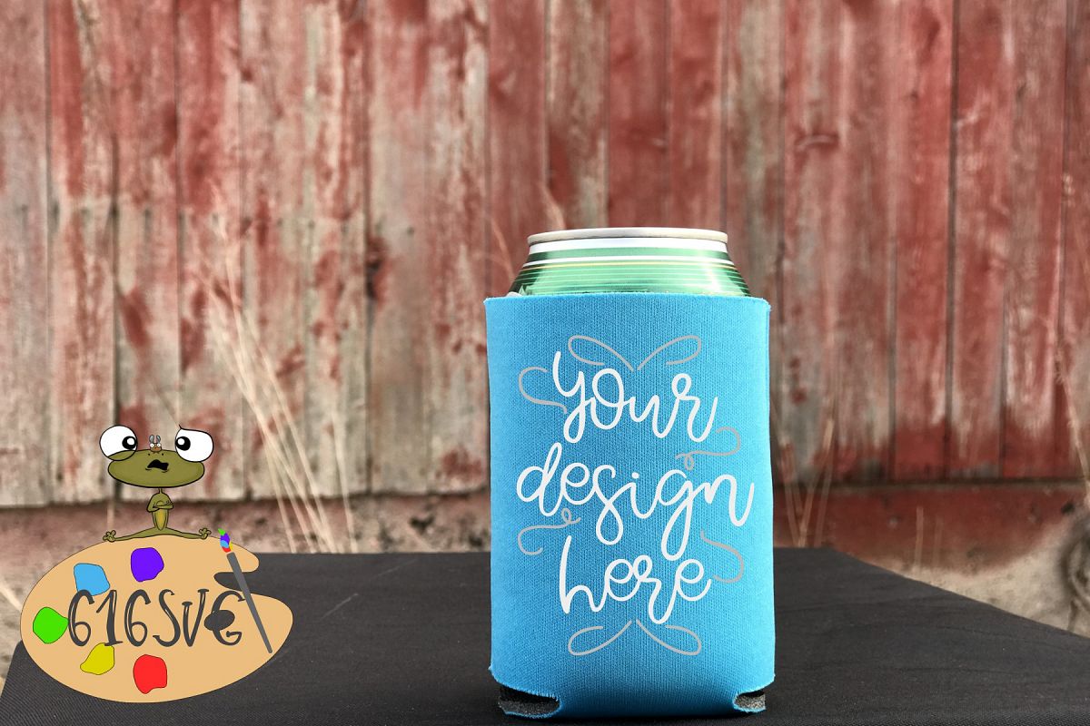 Neon Blue Can Cooler Mockup example image 1
