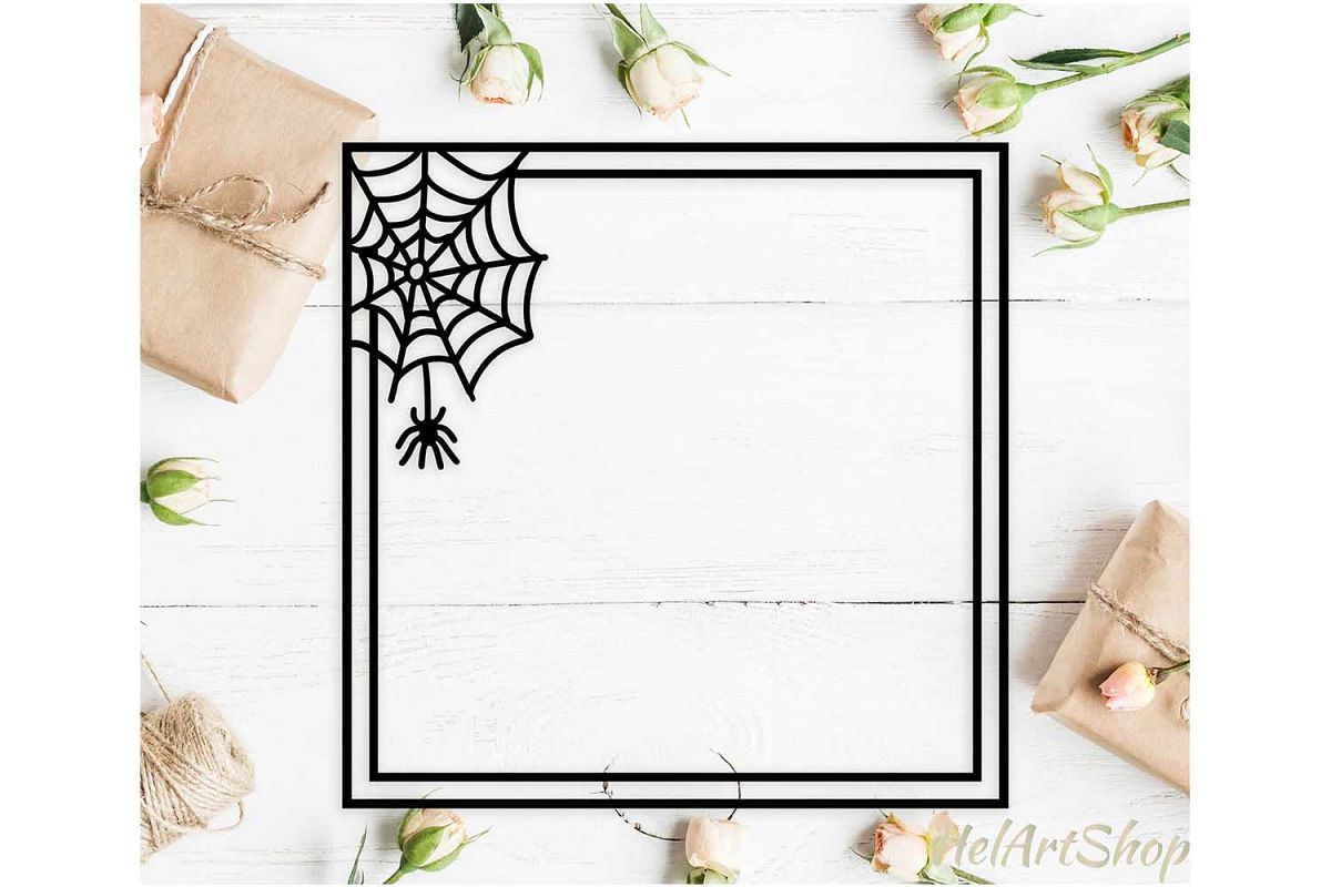Halloween frame svg, happy halloween svg, spider net svg example image 1
