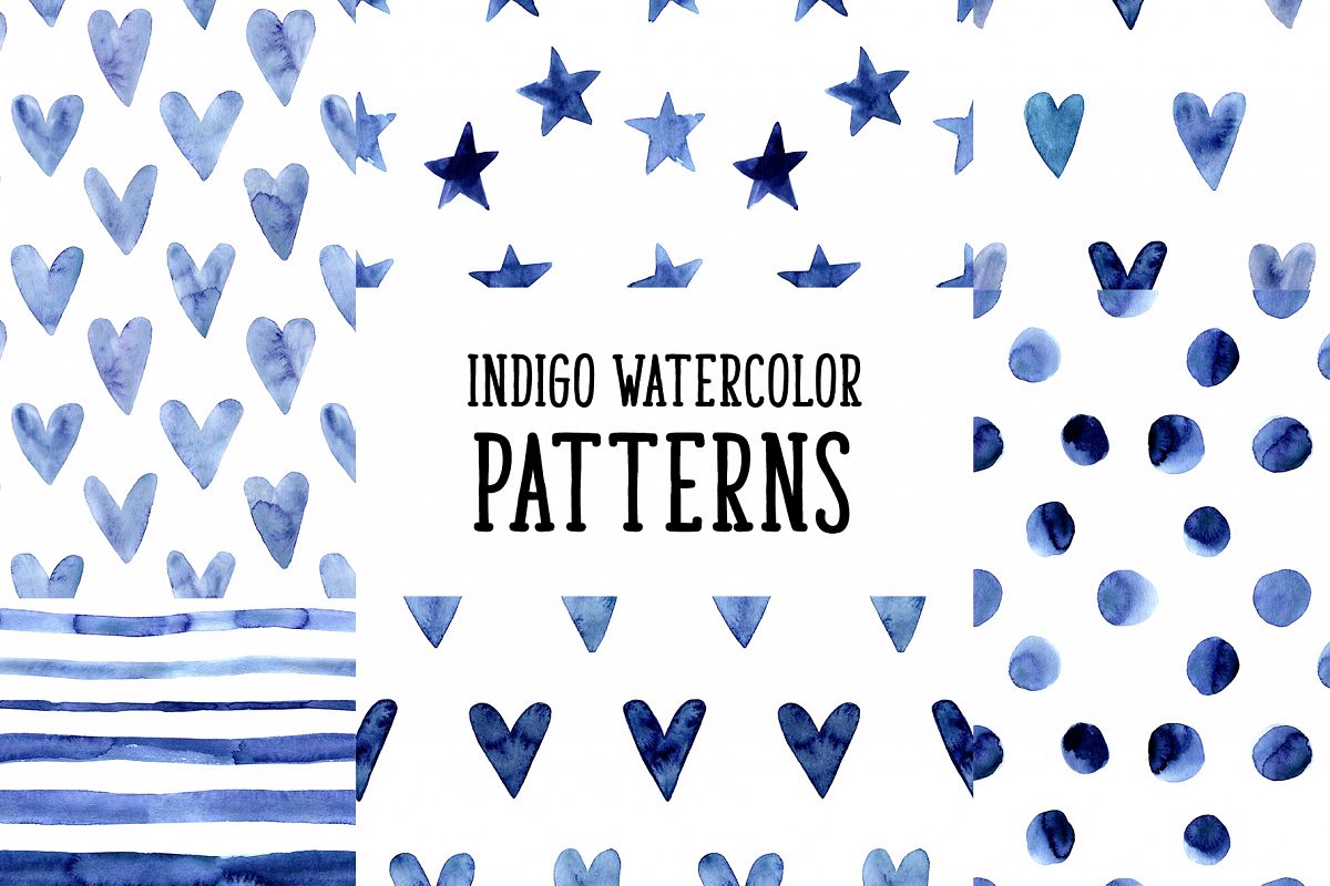 Indigo Blue Watercolor Patterns example image 1