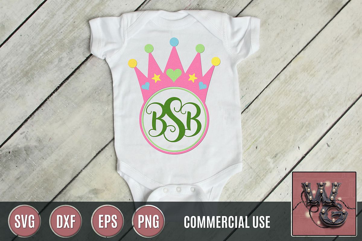 Princess Crown Monogram SVG DXF PNG EPS Comm example image 1