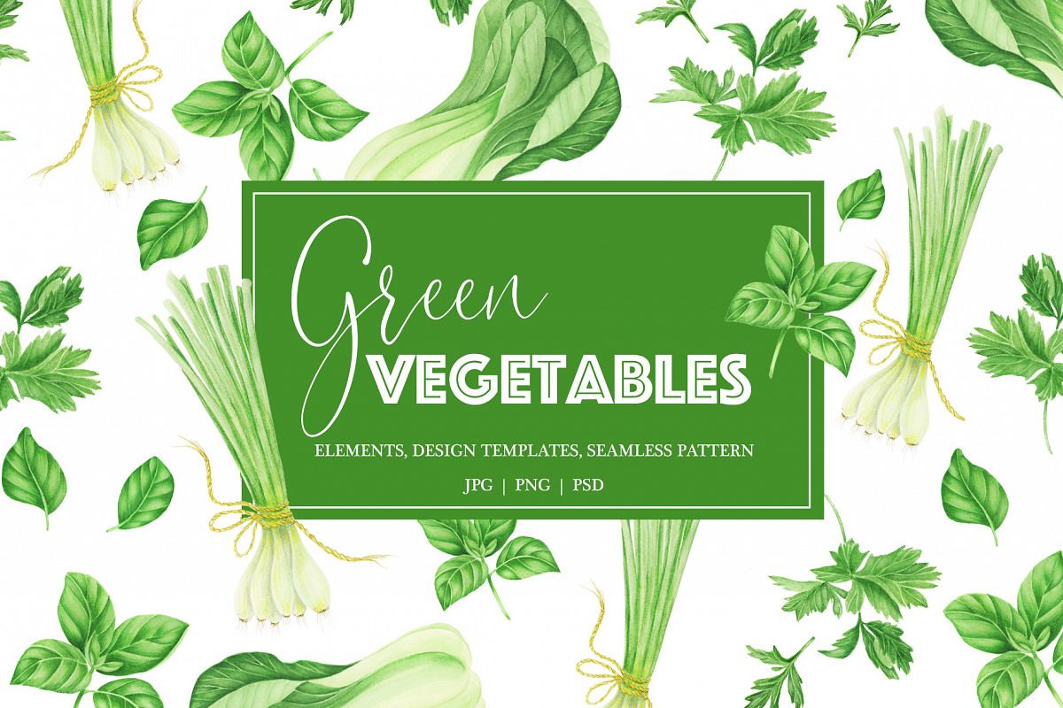 Watercolor green vegetables clipart example image 1
