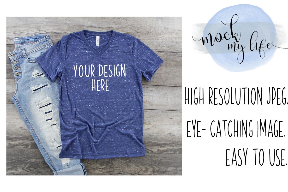 Bella Canvas Mockup / Plain Shirt Mock up / Navy Marble example image 1