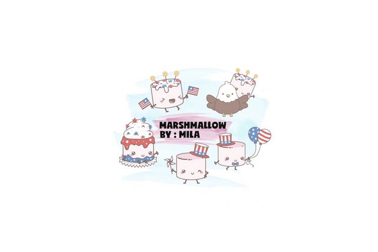 KAWAII MARSHMALLOW INDEPENDENCE DAY CLIPART BUNDLE PNG example image 1
