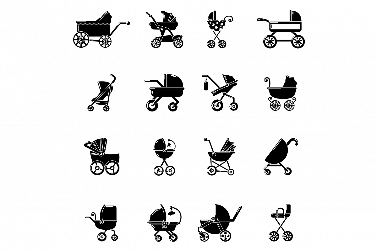 Baby carriage icons set, simple style example image 1