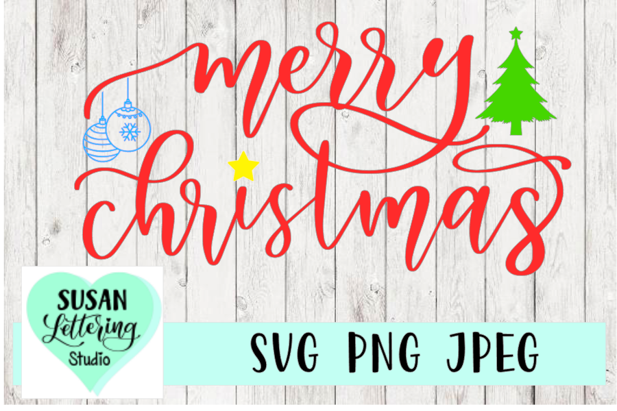 Merry Christmas SVG, Hand lettered ,ornaments, holidays, tre example image 1