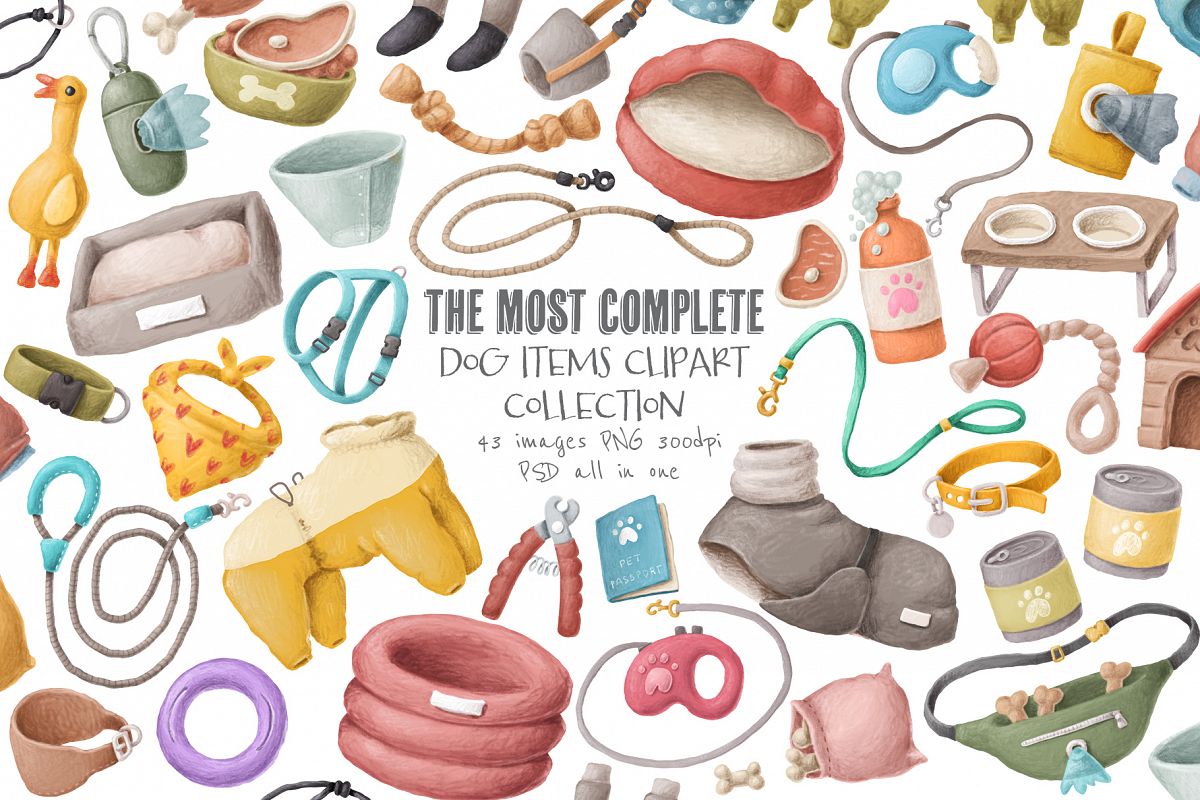 Dog items clipart collection example image 1