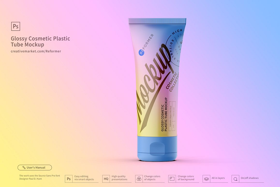 Glossy Cosmetic Plastic Tube Mockup example image 1