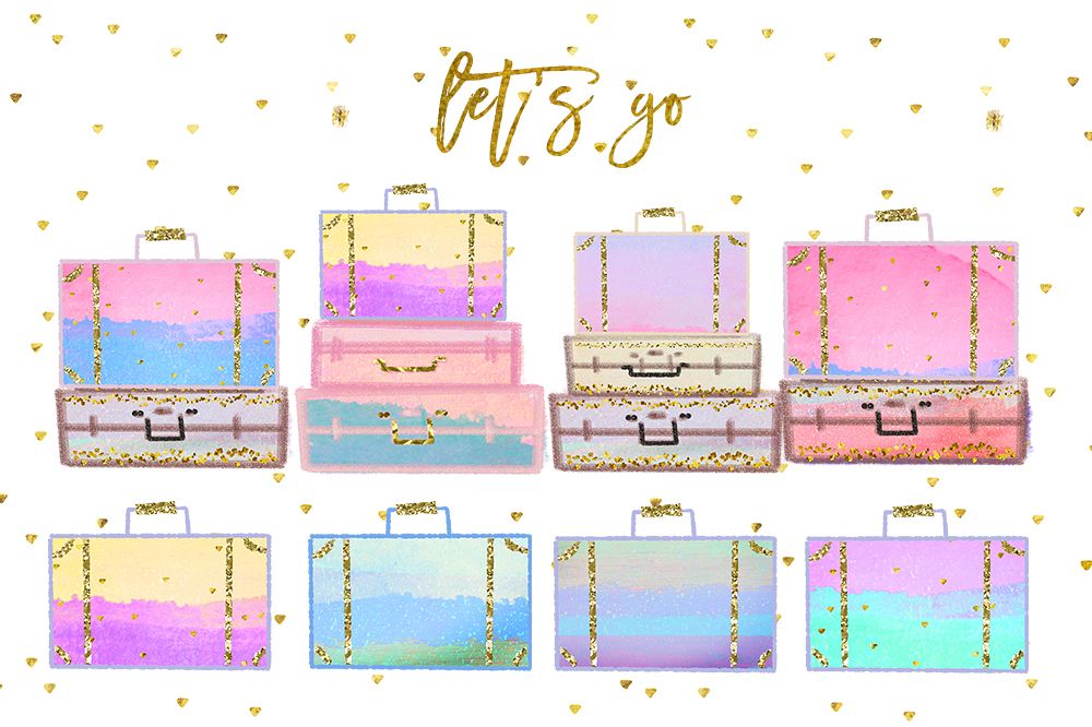 Summer Vacation Travel Clip art, Planner Stickers, Photography Branding, Digital Cliparts, rainbow pastel graphics resources Fabric Backdrop example image 1
