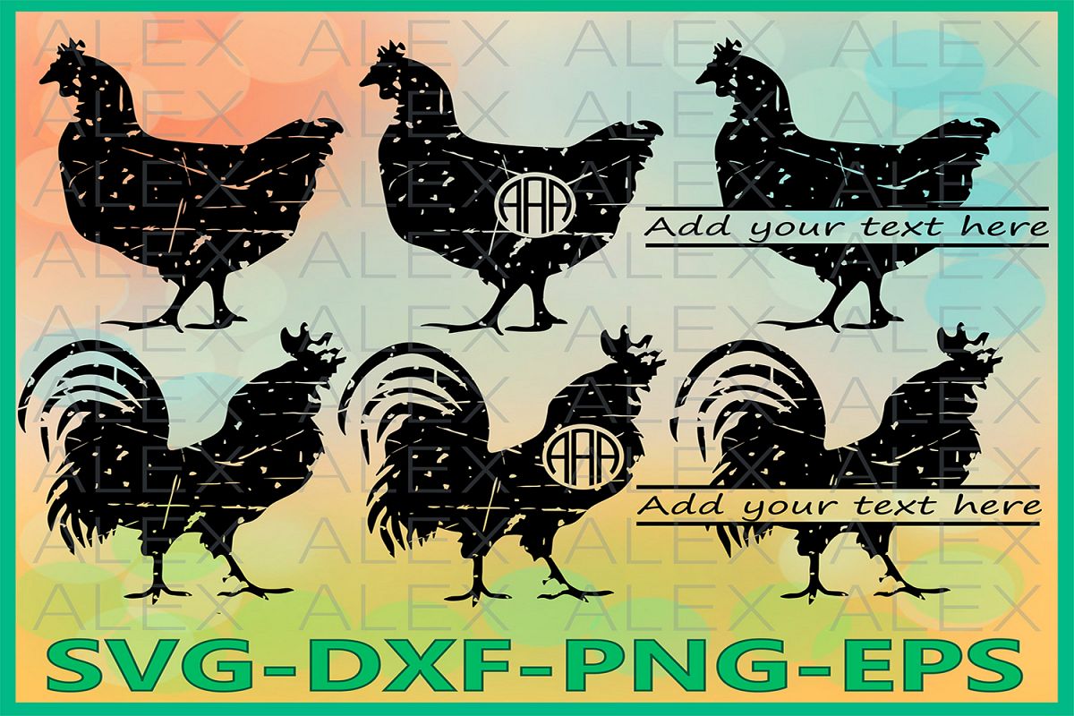 Cock Rooster Svg, Grunge SVG, Chicken Monogram svg example image 1