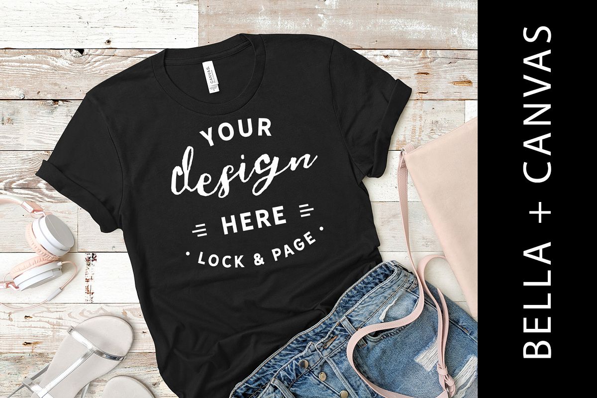 Download Black Bella Canvas 3001 T-Shirt Mockup (147468) | Mock Ups ...