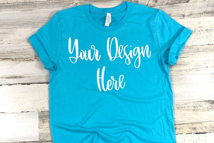 Bella 3001 Turquoise Shirt Mockup Photo - Flatlay Photo example image 1