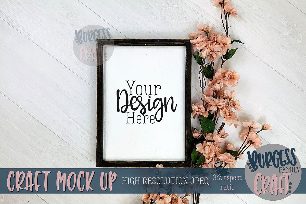 Wood sign blossoms vertical Craft mock up |High Res JPEG example image 1