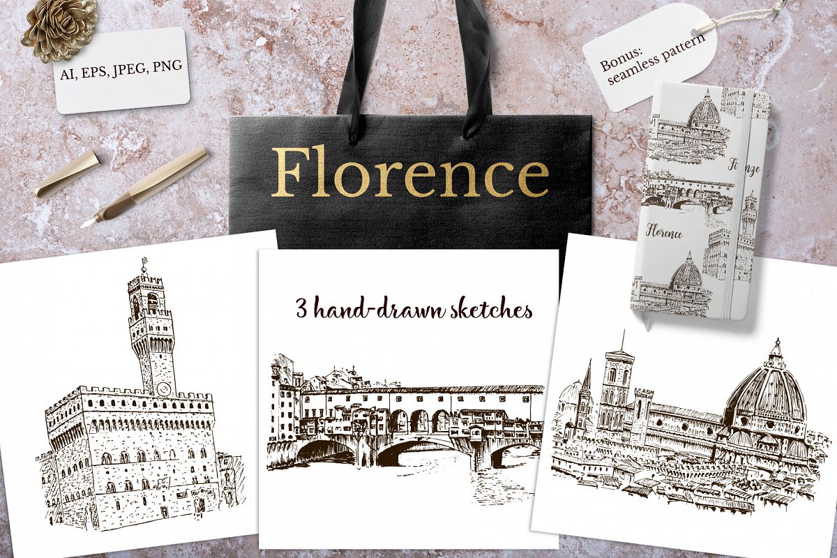 Set of Florence sketches example image 1