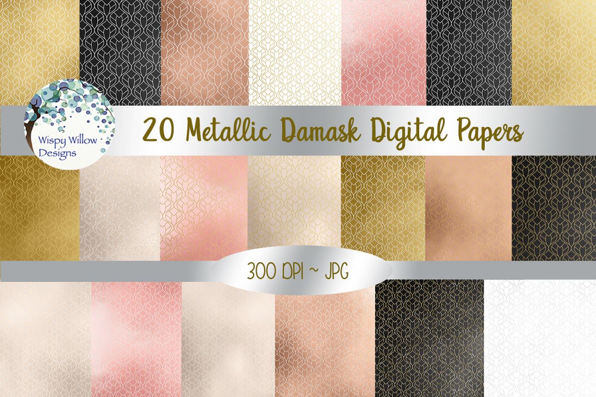 Metallic Damask Digital Paper Set example image 1