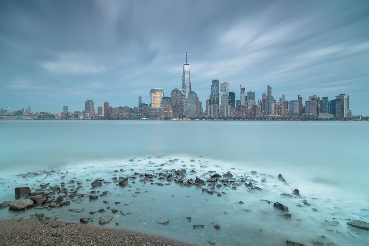View on finance district in Manhattan from Hudson river example image 1