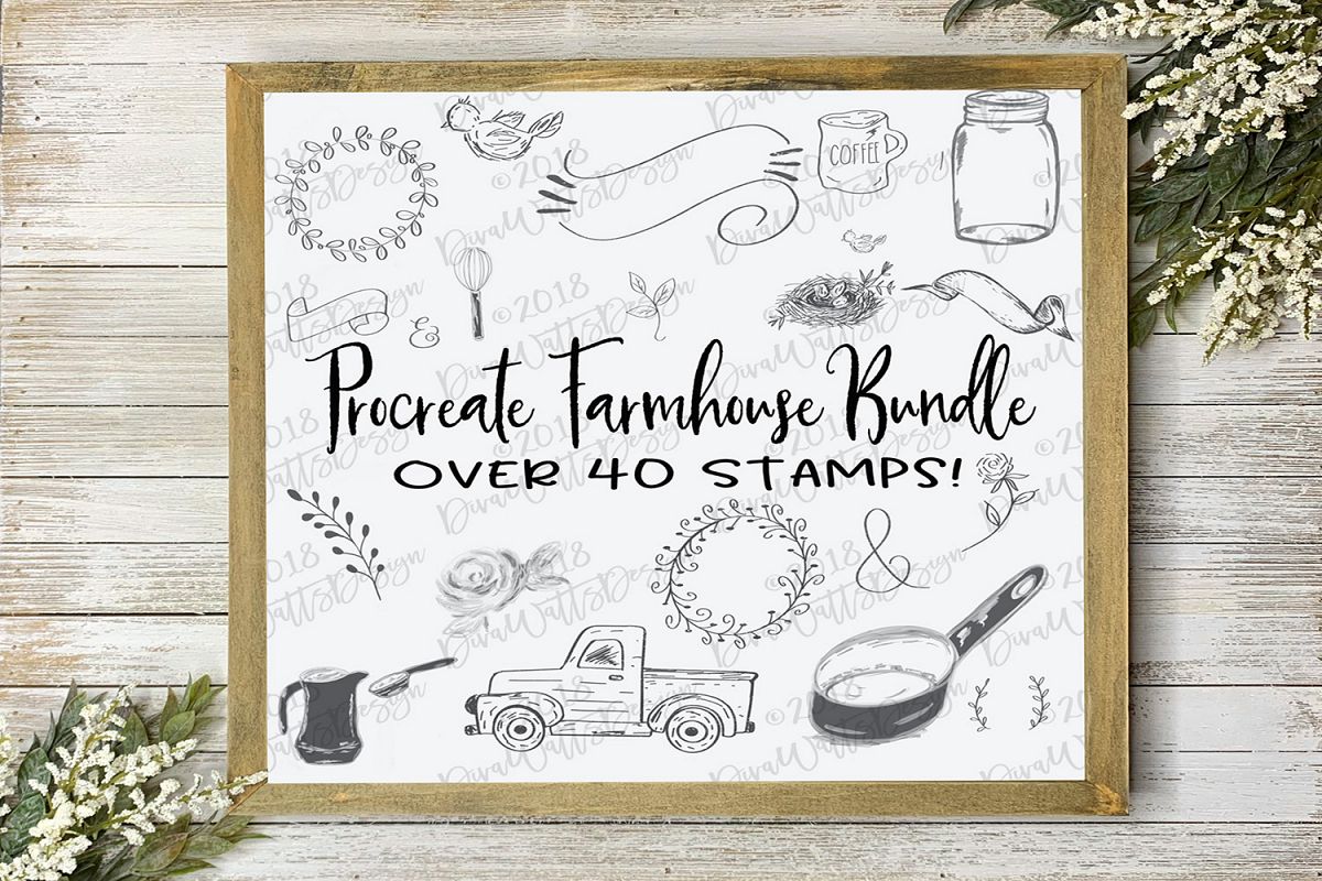 Procreate Farmhouse Stamps Collection Over 40 Stamps example image 1