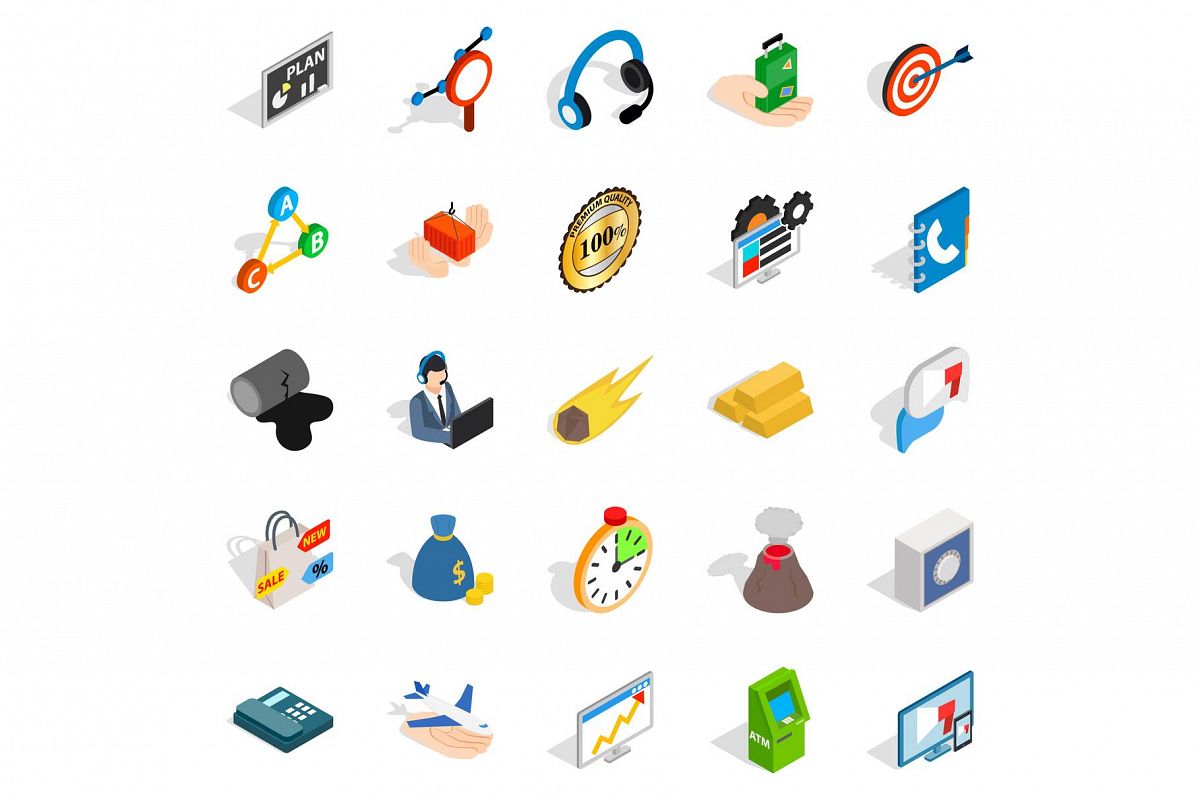 Conference icons set, isometric style example image 1