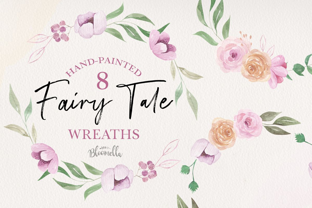 Fair Tale 8 Wreath Watercolor Pink Floral Garlands Peach example image 1