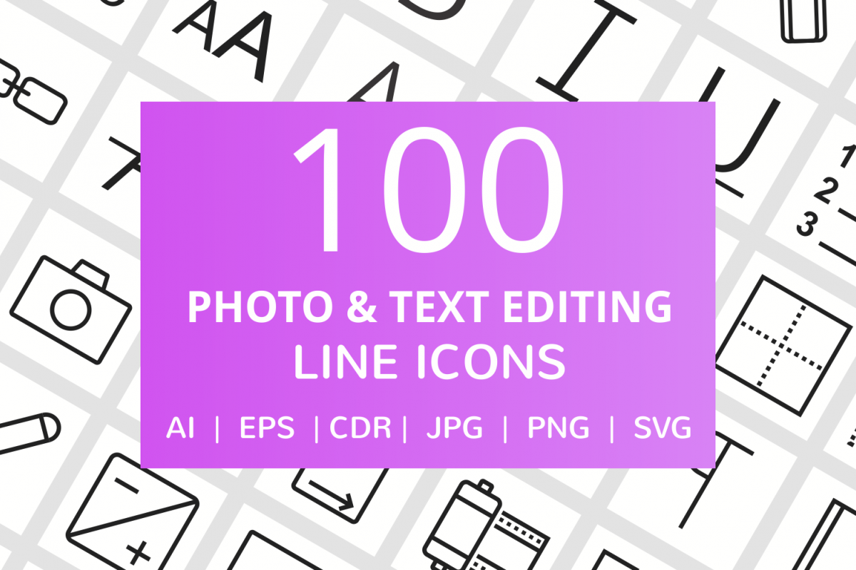 100 Photo & Text Editing Line Icons example image 1