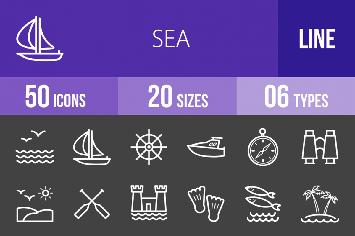 50 Sea Line Inverted Icons example image 1