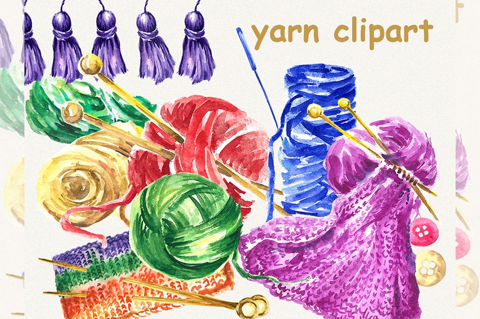 Yarn clipart, thread clipart, sewing, watercolor clipart example image 1